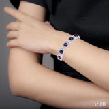 7X7 MM Cushion Shape Amethyst and 1/10 Ctw Round Cut Diamond Semi-Precious Bracelet in Sterling Silver