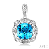 8X8 MM Cushion Shape Blue Topaz and 1/20 Ctw Round Cut Diamond Semi-Precious Earrings in Sterling Silver