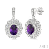7X5 MM Oval Cut Amethyst and 1/20 Ctw Round Cut Diamond Semi-Precious Earrings in Sterling Silver