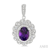 7X5 MM Oval Cut Amethyst and 1/20 Ctw Round Cut Diamond Semi-Precious Earrings in Sterling Silver