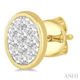 1/3 Ctw Oval Shape Lovebright Round Cut Diamond Bezel Stud Earrings in 14K Yellow and White Gold