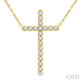 1/2 Ctw Round Cut Diamond Cross Fashion Station Necklace in 10K Yellow Gold