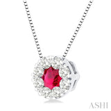 1/3 ctw Round Cut and 3.8MM Ruby Cut Lovebright Diamond Precious Pendant With Chain in 14K White Gold