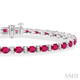 1/3 ctw Oval Cut 4X3 MM Ruby and Round Cut Diamond Precious Bracelet in 14K White Gold