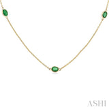 4X3MM Oval Cut Emerald Precious Station Necklace in 14K Yellow Gold