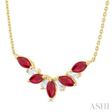 5X2.5MM Marquise Cut Ruby and 1/6 ctw Baguette Cut Diamond Precious Gemstone Necklace in 14K Yellow Gold