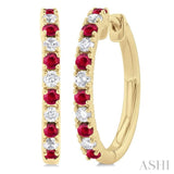 1/4 ctw Petite 1.80 MM Ruby and Round Cut Diamond Precious Fashion Huggies in 10K Yellow Gold