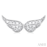 1/10 ctw Petite Angel Wings Round Cut Diamond Fashion Stud Earring in 10K White Gold