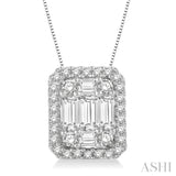 3/4 Ctw Octagonal Baguette & Round Cut Diamond Pendant With Box Chain in 14K White Gold