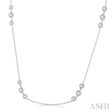 2 Ctw Three Stone Bezel Set Round Cut Diamond Station Necklace in 14K White Gold