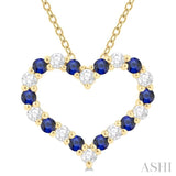 1/4 ctw Open Heart 1.80 MM Round Cut Sapphire and Round Cut Diamond Precious  Fashion Pendant With Chain in 14K Yellow Gold