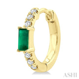 4X2 MM Baguette Cut Emerald and 1/8 Ctw Petite Round Cut Diamond Fashion Huggies in 10K Yellow Gold