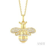 1/6 ctw Petite Bumble Bee Round Cut Diamond Fashion Pendant With Chain in 10K Yellow Gold