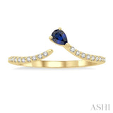 1/10 ctw Petite 4X3 MM Pear Cut Sapphire and Round Cut Diamond Precious Fashion Ring in 10K Yellow Gold