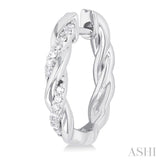 1/10 Ctw Entwined Front Round Cut Diamond Fashion Hoop Earring in 10K White Gold