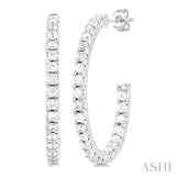 1/3 Ctw French Pave Set Round Cut Diamond Fashion Half Hoop Earring in 14K White Gold