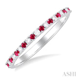 1/10 Ctw Petite 1.35 MM Ruby and Round Cut Diamond Precious Stack Band in 10K White Gold