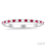 1/10 Ctw Petite 1.35 MM Ruby and Round Cut Diamond Precious Stack Band in 10K White Gold