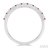 1/10 Ctw Petite 1.35 MM Ruby and Round Cut Diamond Precious Stack Band in 10K White Gold