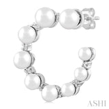 1/5 ctw Graduated 2.8 - 4.5 MM Cultured Pearls and Round Cut Diamond Half Hoop Earring in 14K White Gold