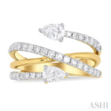 1 ctw East West Pear and Round Cut Diamond Split Open End Fashion Ring in 14K Yellow Gold