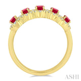 1/3 ctw Oval Cut 4x3 MM Precious Ruby and Round Cut Diamond Wedding Band in 14K Yellow Gold