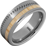 National Pastime Collection™ Rugged Tungsten™ Ring with White Ash Baseball Bat Wood Inlay and Stitch Engraving