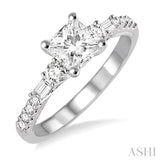 3/8 Ctw Round and Baguette Cut Diamond Princess Shape Semi-mount Engagement Ring in 14K White Gold