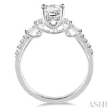 3/8 Ctw Round and Baguette Cut Diamond Princess Shape Semi-mount Engagement Ring in 14K White Gold