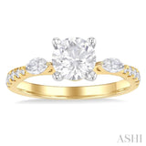 3/8 ctw Marquise and Round Cut Diamond Semi-Mount Engagement Ring in 14K Yellow and White Gold