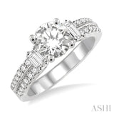 1/2 ctw Twin Row Baguette and Round Cut Diamond Semi Mount Engagement Ring in 14K White Gold