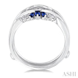 3X1.50MM&3.20MM Baguette Cut Sapphire and 1/5 ctw Round Cut Diamond Curved Center Precious Insert Ring in 14K White Gold