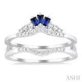 2.55X1.8MM Baguette Cut Sapphire and 1/4 ctw Round Cut Diamond Crown Precious Insert Ring in 14K White Gold