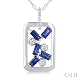 4X2MM Scatter Baguette Cut Sapphire and 1/6 ctw Round Cut Diamond Precious Fashion Pendant With Chain in 14K White Gold