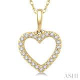 1/10 Ctw Hollow Cut Heart Charm Round Cut Diamond Pendant in 10K Yellow Gold with Chain