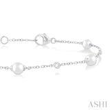 4 MM Round Shape Cultured Pearl and 1/20 Ctw Round Cut Diamond Fashion Station Bracelet in 14K White Gold