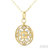 1/4 ctw Circle Floral Carving Round Cut Diamond Fashion Pendant With Paper Clip Chain in 14K Yellow Gold