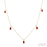 1/4 ctw Round Cut Diamonds and 5X3MM Octagonal Shape Ruby Precious Station Necklace in 14K Yellow Gold