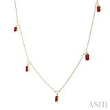 1/4 ctw Round Cut Diamonds and 5X3MM Octagonal Shape Ruby Precious Station Necklace in 14K Yellow Gold