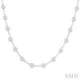 4 ctw Bezel Set Round Cut Diamond Station Necklace in 14K White Gold