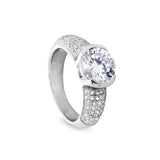 Platinum Finish Sterling Silver Micropave Round Ring with 77 Simulated Diamonds