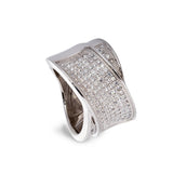 Platinum Finish Sterling Silver Micropave Ribbon Ring with 147 Simulated Diamonds