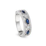 Platinum Finish Sterling Silver Micropave Vintage Ring with Synthetic Blue Sapphire