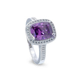 Platinum Finish Sterling Silver Micropave Ring with Simulated Amethyst and Simulated Diamonds