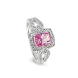 Platinum Finish Sterling Silver Micropave Ring with Simulated Pink Ruby and Simulated Diamonds