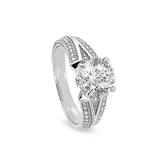 Platinum Finish Sterling Silver Micropave V Shaped Band Engagement Ring