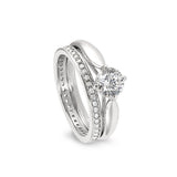 Platinum Finish Sterling Silver Micropave Solitaire Wedding Ring Set