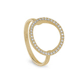 Gold Finish Sterling Silver Micropave Open Circle Ring with Simulated Diamonds