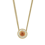 Gold micropave round simulated citrine birth gem pendant with simulated diamonds on 18 curb chain