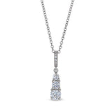 Platinum finish sterling silver micropave three stone drop pendant with simulated diamonds 0n 18 chain